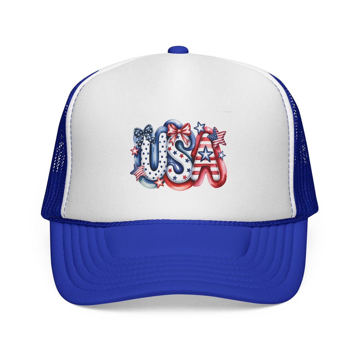 USA Patriotic Trucker Cap – Red White Blue Flag Design.