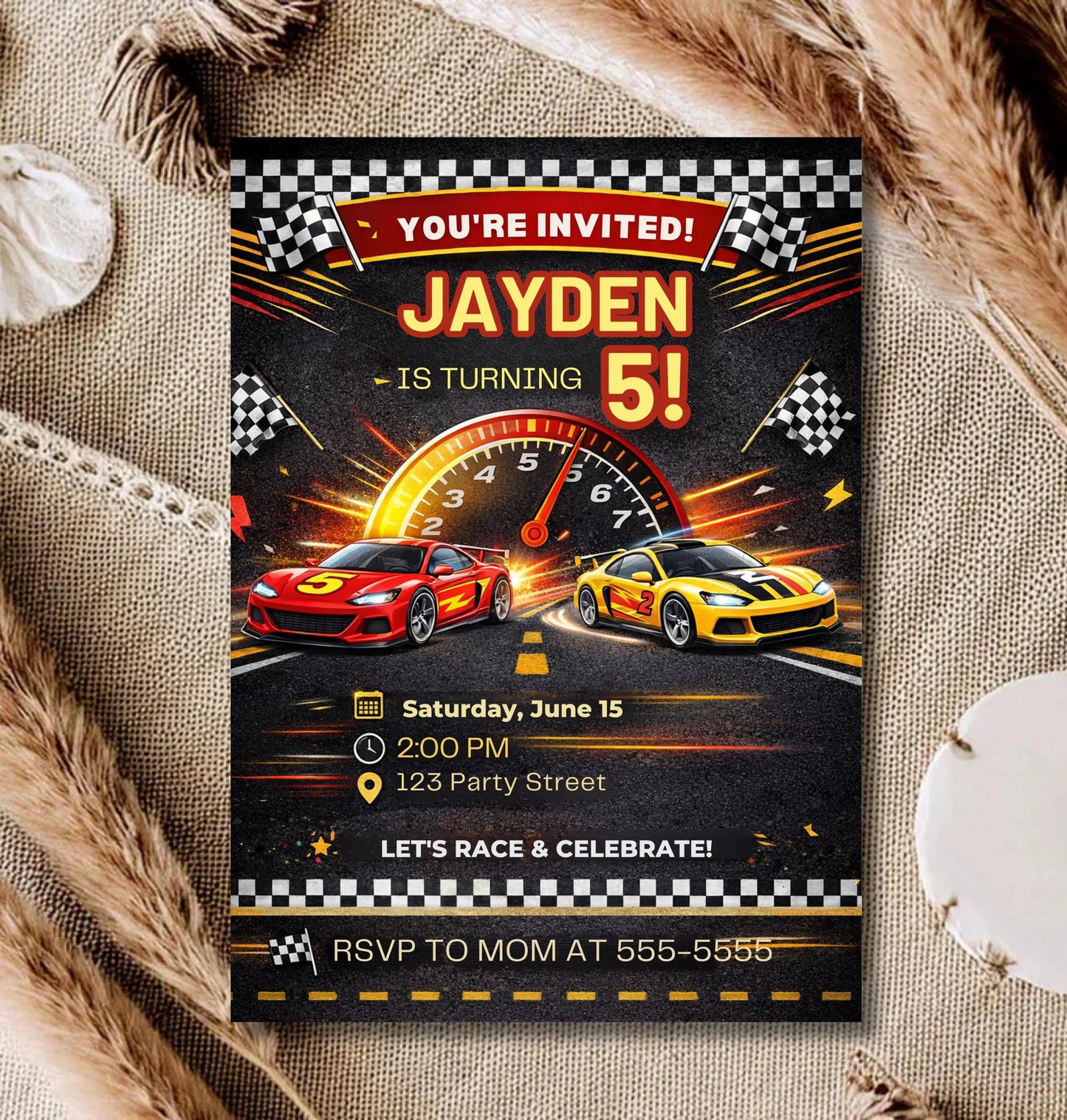 Race Car Birthday Invitation - Hot Wheels Kids Party Invite Editable Canva Template - Digital Download