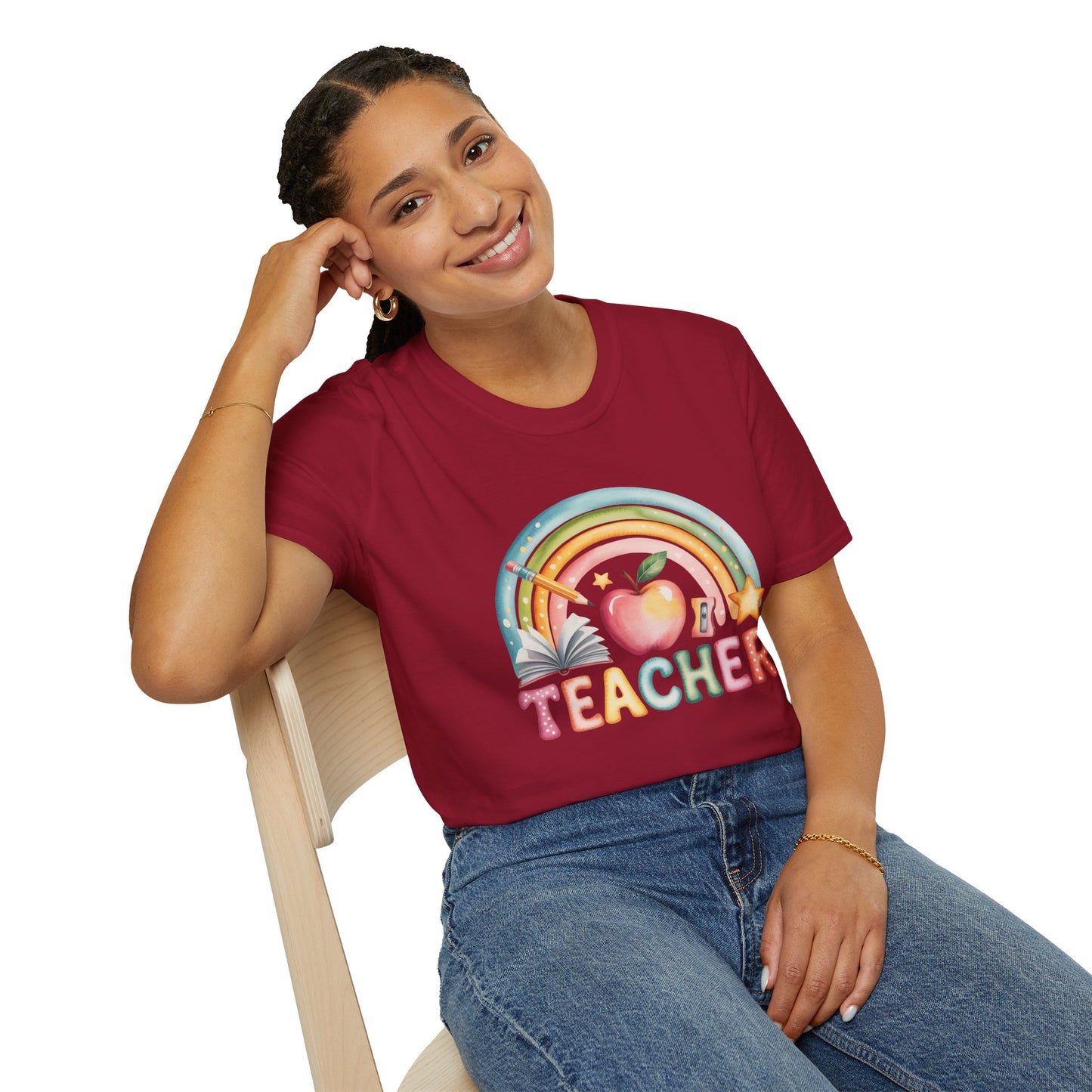Teacher Rainbow Apple T-Shirt | Cute Pastel Teacher Appreciation Tee.
