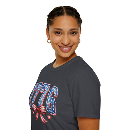 1776 Patriotic T-Shirt | American Flag Stars & Stripes Design with Bow.