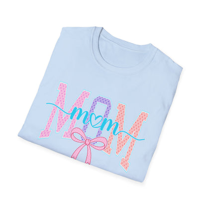 Mom Ribbon Tee | Pastel Pink Blue Mom Graphic T-Shirt