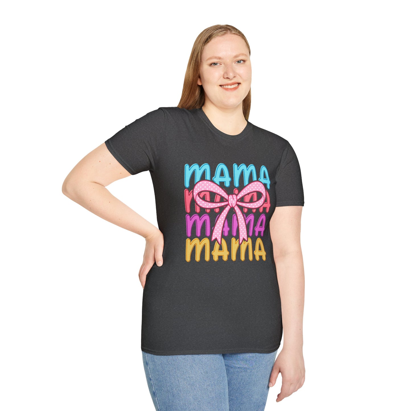 Mama Bow T-Shirt | Colorful Retro MAMA Graphic Tee for Moms.