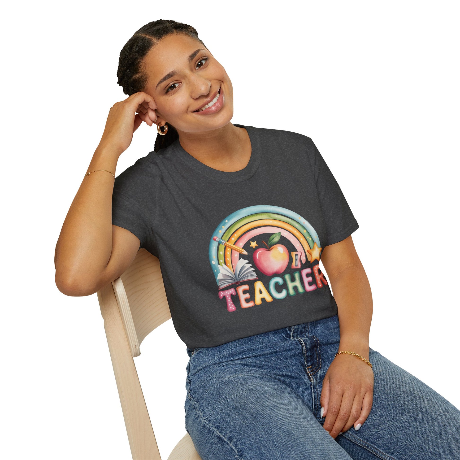 Teacher Rainbow Apple T-Shirt | Cute Pastel Teacher Appreciation Tee.