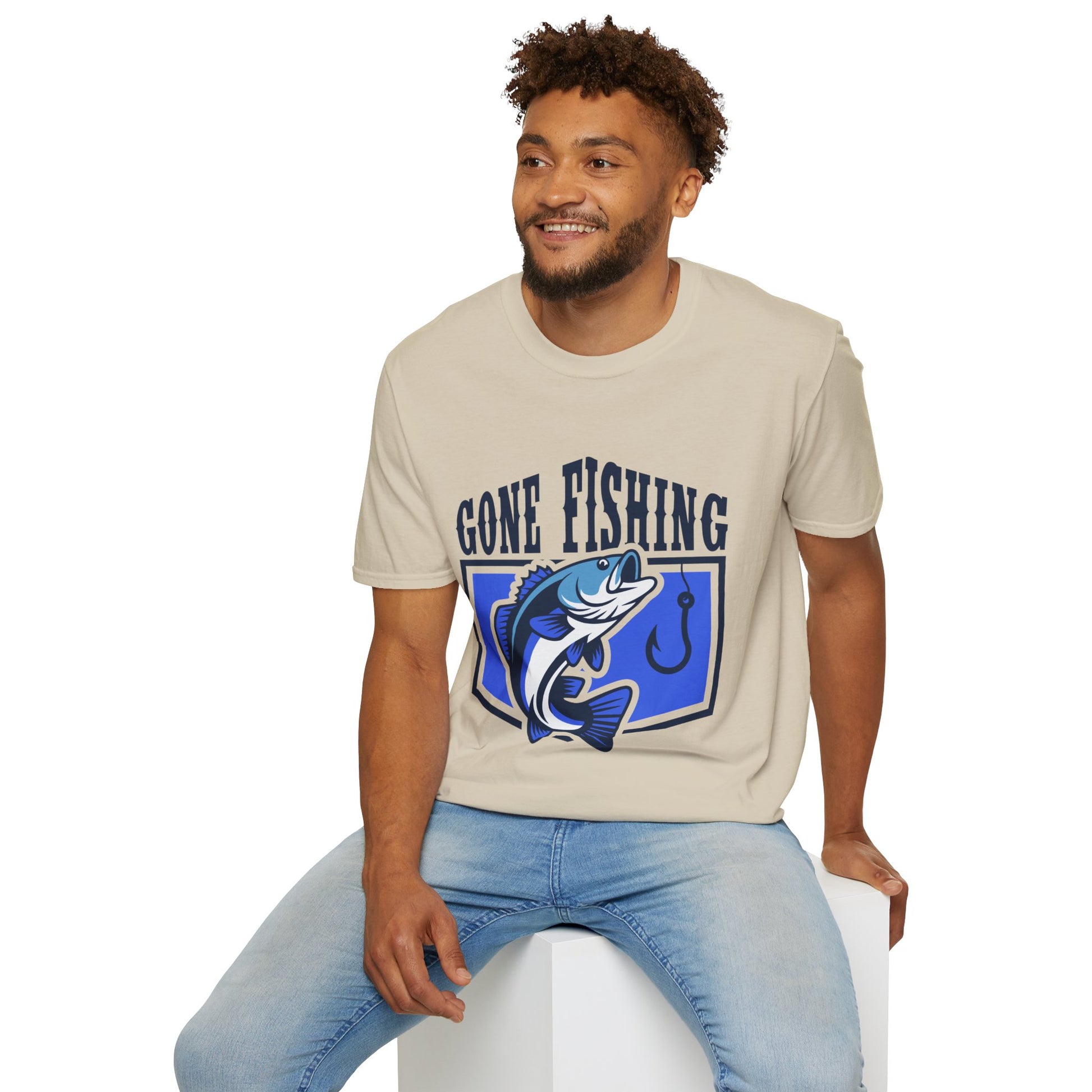 Gone Fishing T-Shirt | Blue Bass Graphic Fishing Tee.
