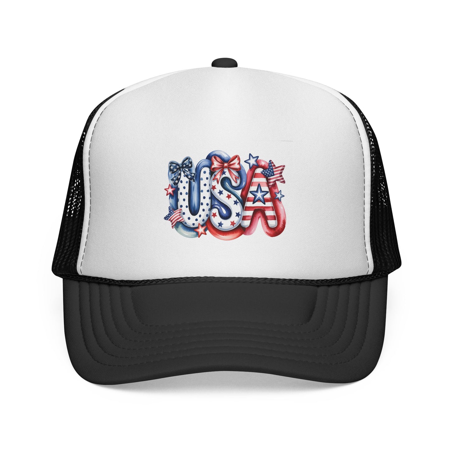 USA Patriotic Trucker Cap – Red White Blue Flag Design.