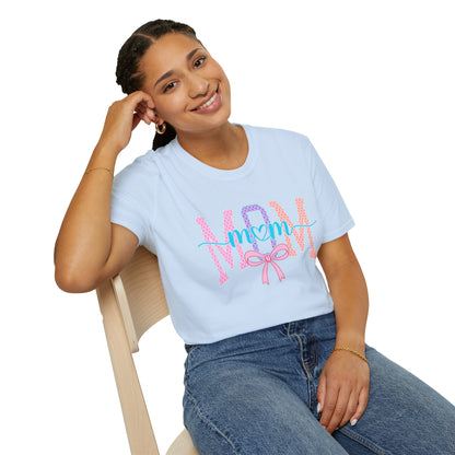 Mom Ribbon Tee | Pastel Pink Blue Mom Graphic T-Shirt