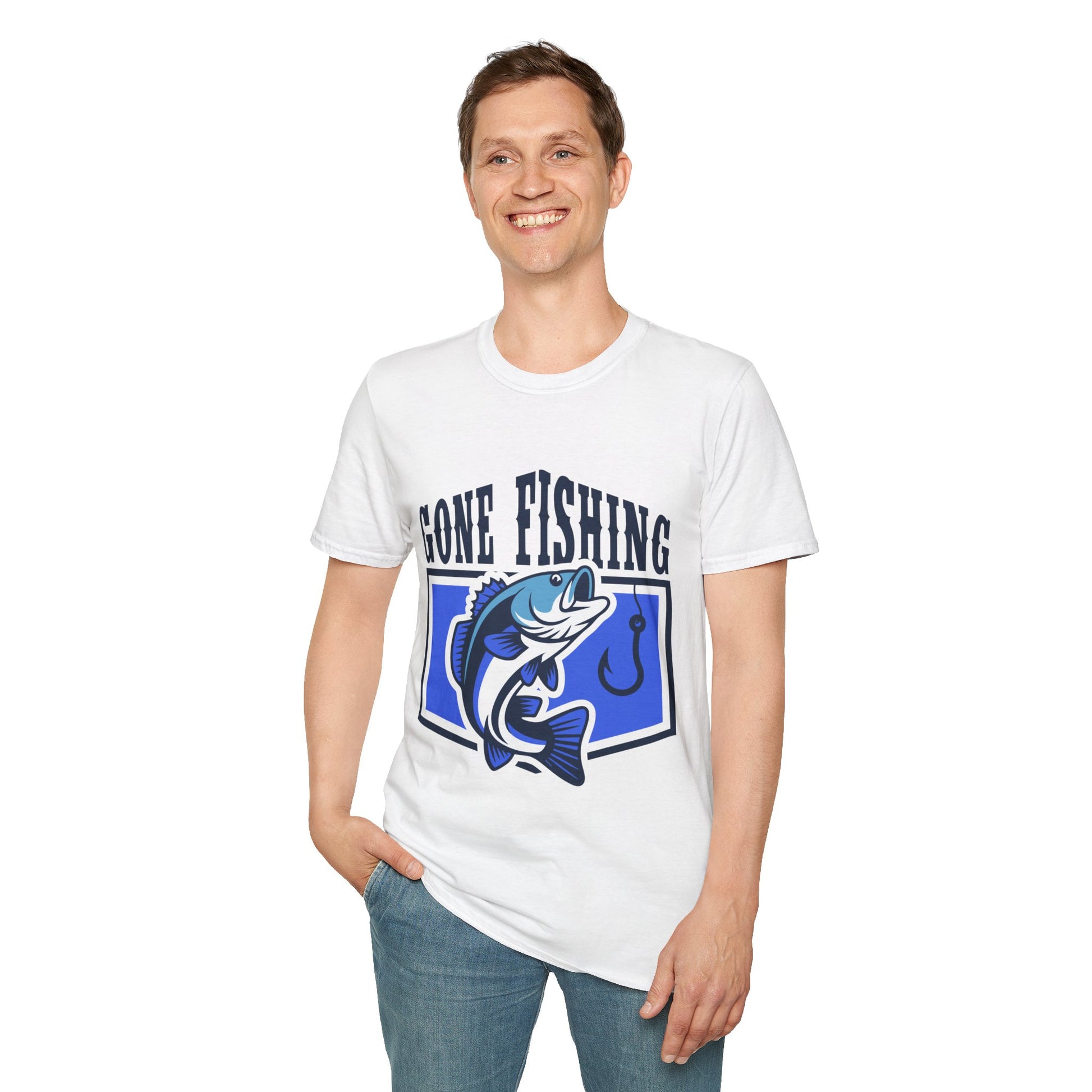 Gone Fishing T-Shirt | Blue Bass Graphic Fishing Tee.