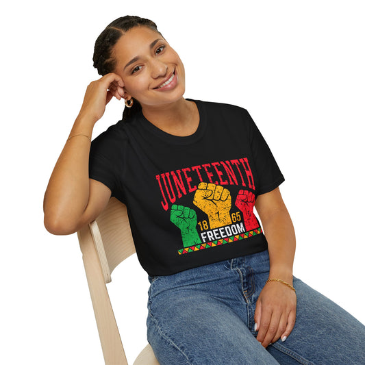 Juneteenth Celebration T-Shirt | Raised Fists 1865 Retro Design.