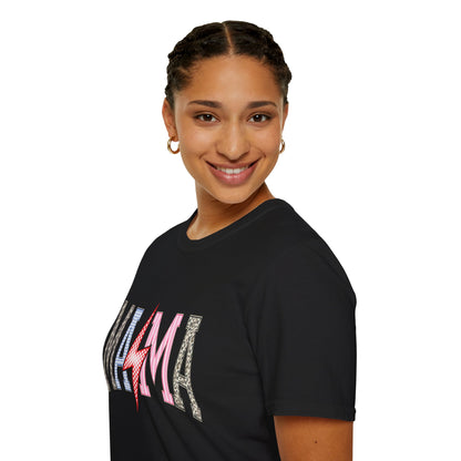 Mama Lightning Bolt Leopard Graphic T-Shirt | Retro Pink Mom Tee.