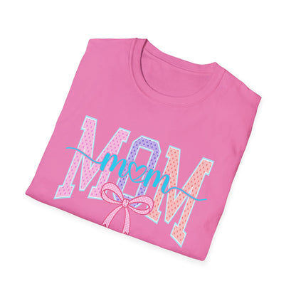 Mom Ribbon Tee | Pastel Pink Blue Mom Graphic T-Shirt