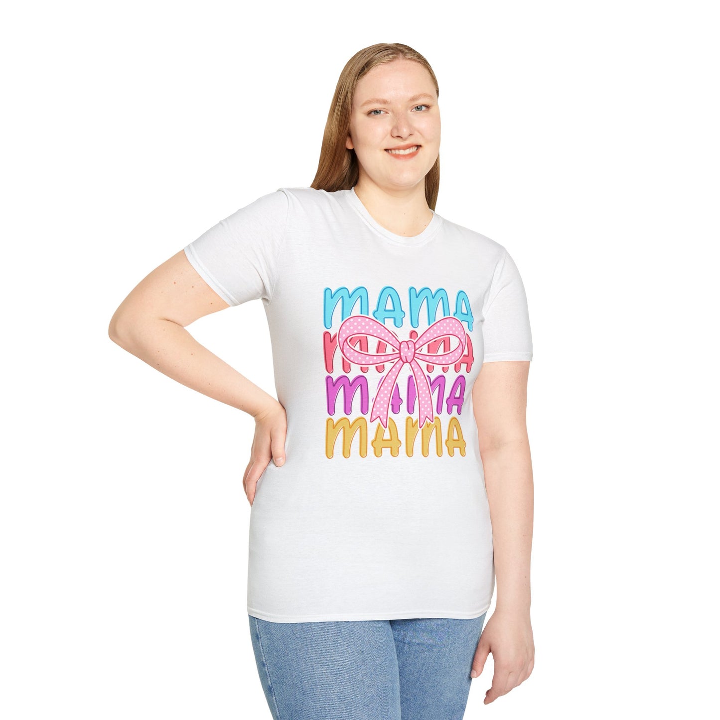 Mama Bow T-Shirt | Colorful Retro MAMA Graphic Tee for Moms.