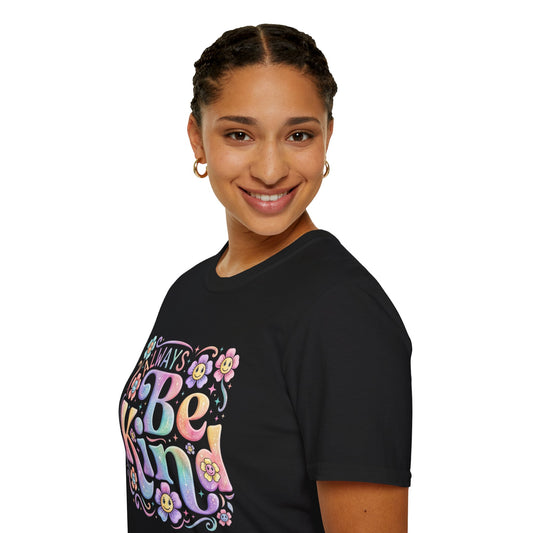 Be Kind Retro Flowers T-Shirt | Pastel Positive Message Tee.