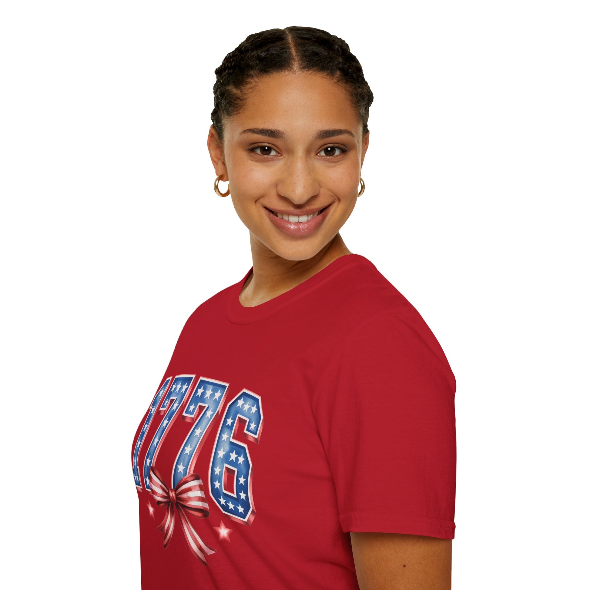 1776 Patriotic T-Shirt | American Flag Stars & Stripes Design with Bow.