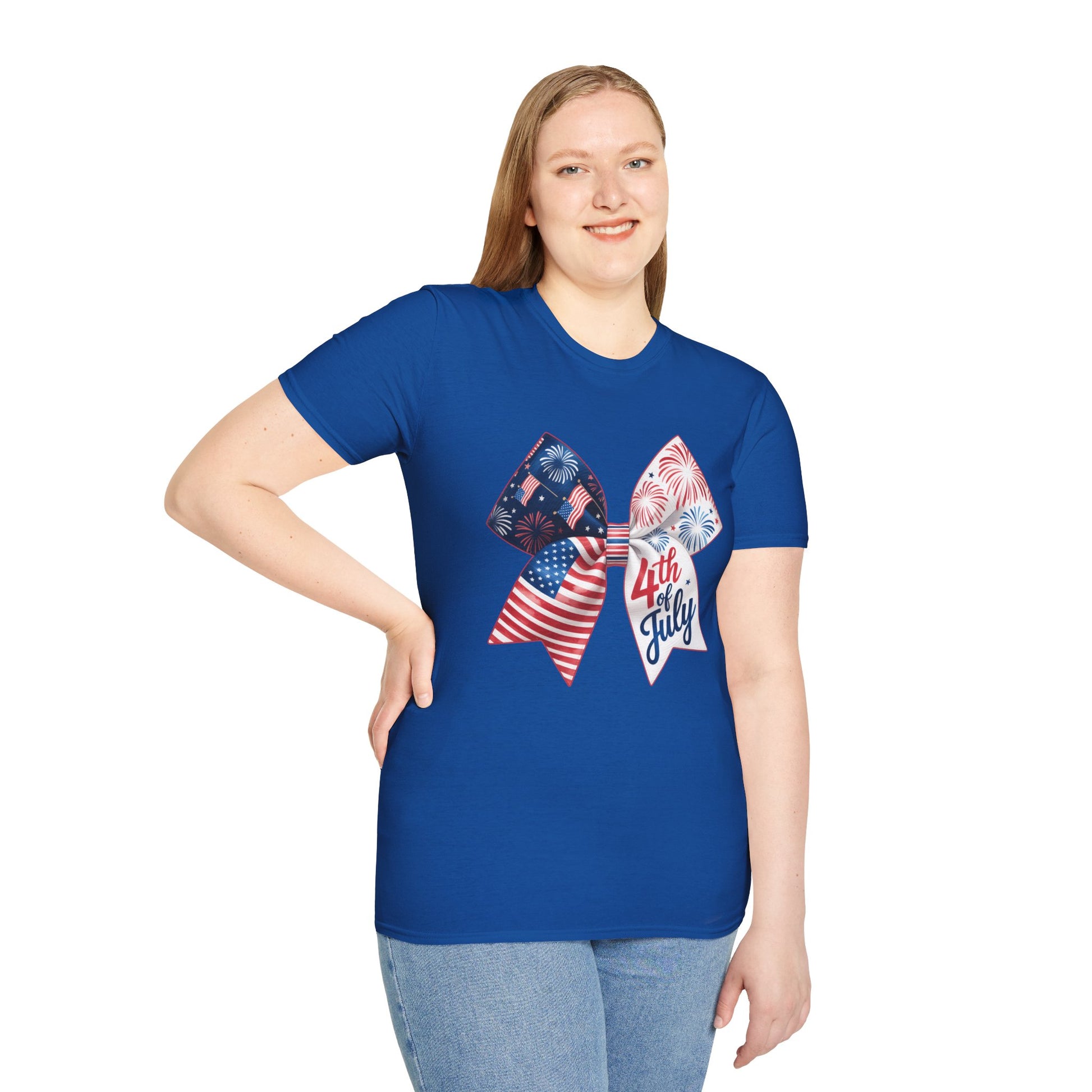 4th of July Memorial Day Bow T-Shirt | American Flag Fireworks Tee.
