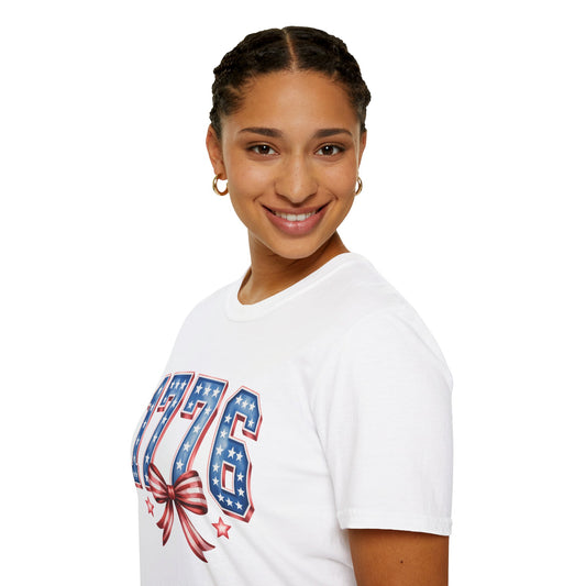 1776 Patriotic T-Shirt | American Flag Stars & Stripes Design with Bow.