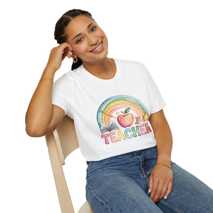 Teacher Rainbow Apple T-Shirt | Cute Pastel Teacher Appreciation Tee.