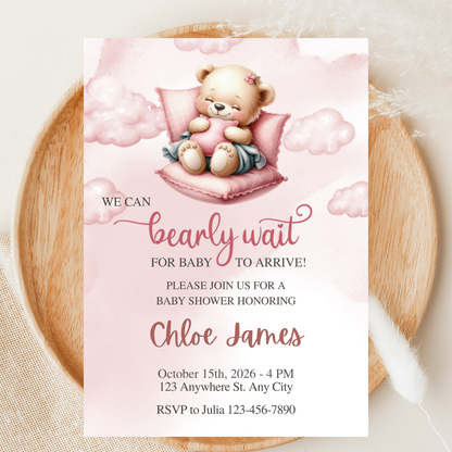 Bearly Wait Baby Shower Invitation | Teddy Bear Theme | Editable Canva Template | Digital Download