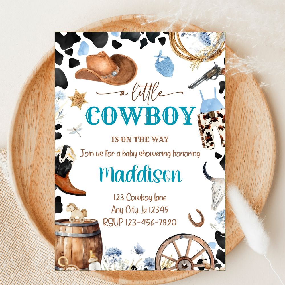 Cowboy Baby Shower Invitation | Editable Western Rodeo Theme Invite | Canva Template | Digital Download