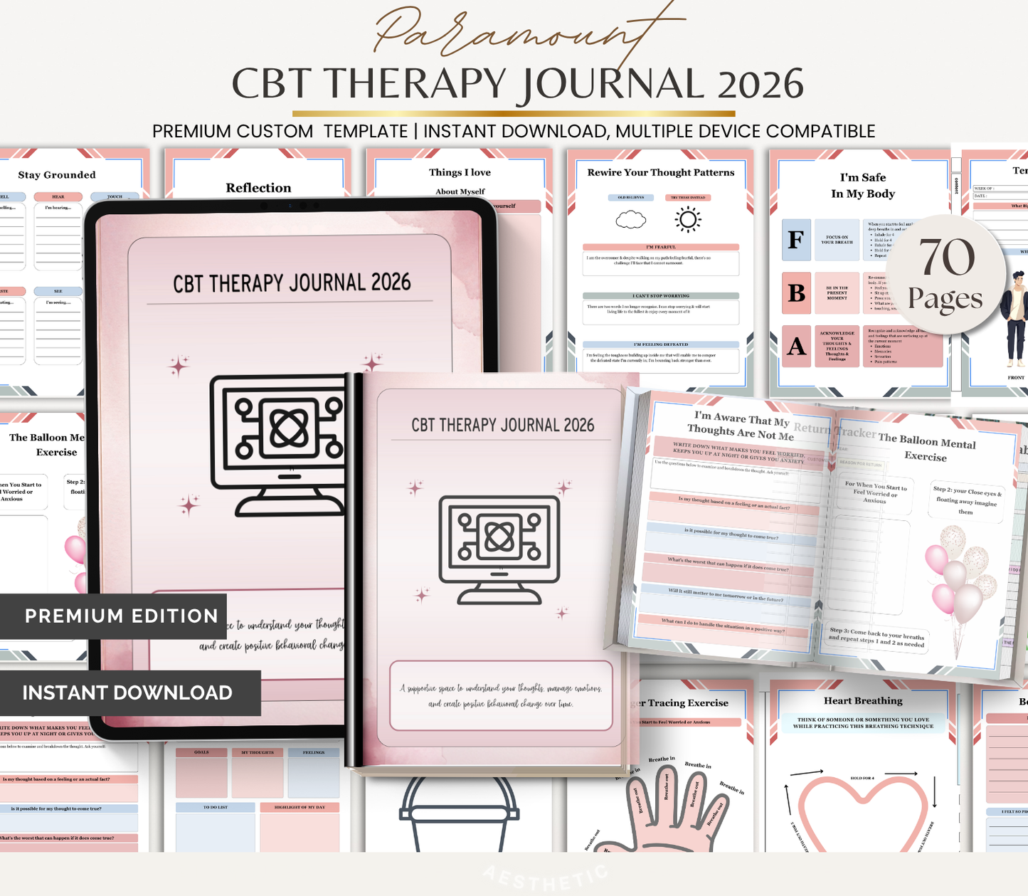 Digital Download 2026 CBT Therapy Journal | Cognitive Behavioral Mental Health Planner