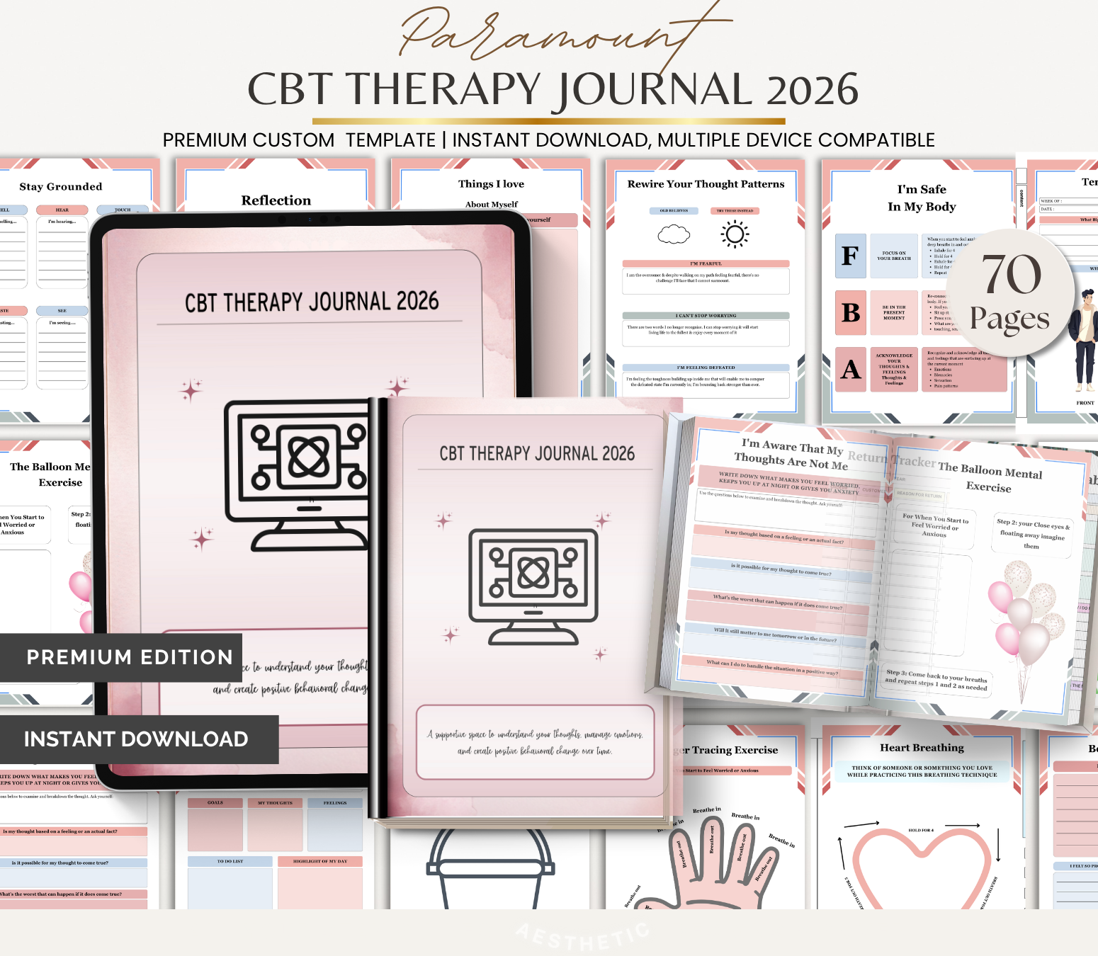 Digital Download 2026 CBT Therapy Journal | Cognitive Behavioral Mental Health Planner