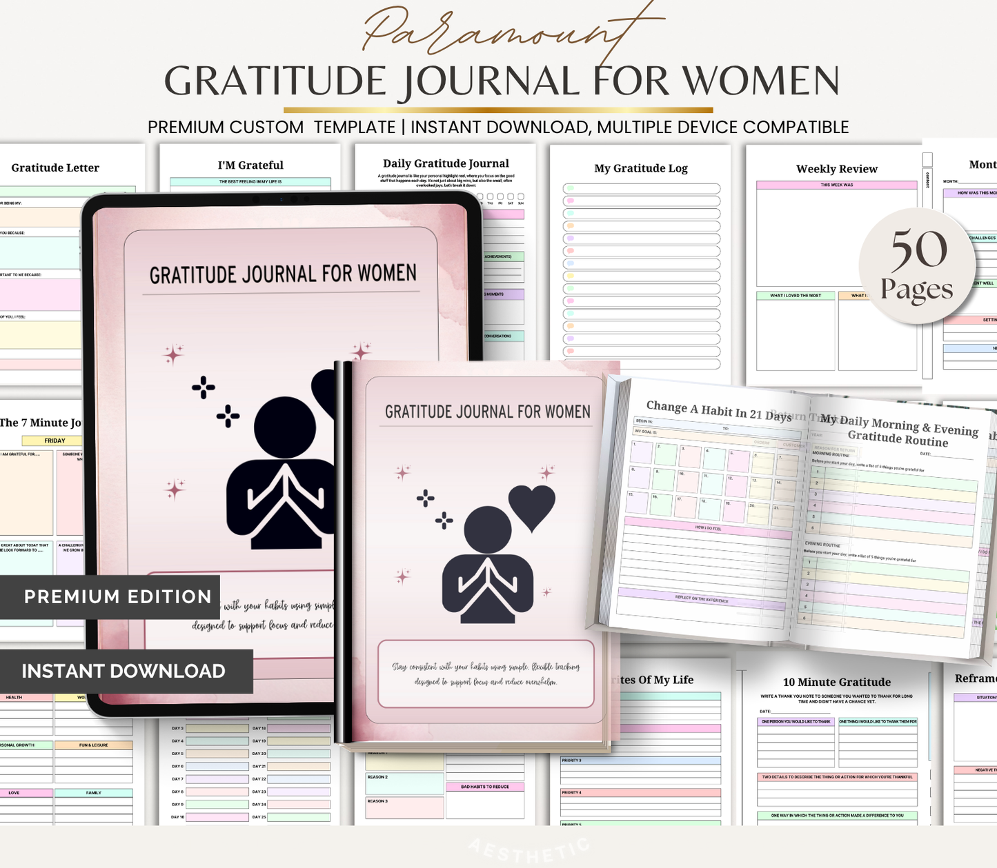 Digital Download Gratitude Journal for Women | Daily Reflection & Mindfulness Planner