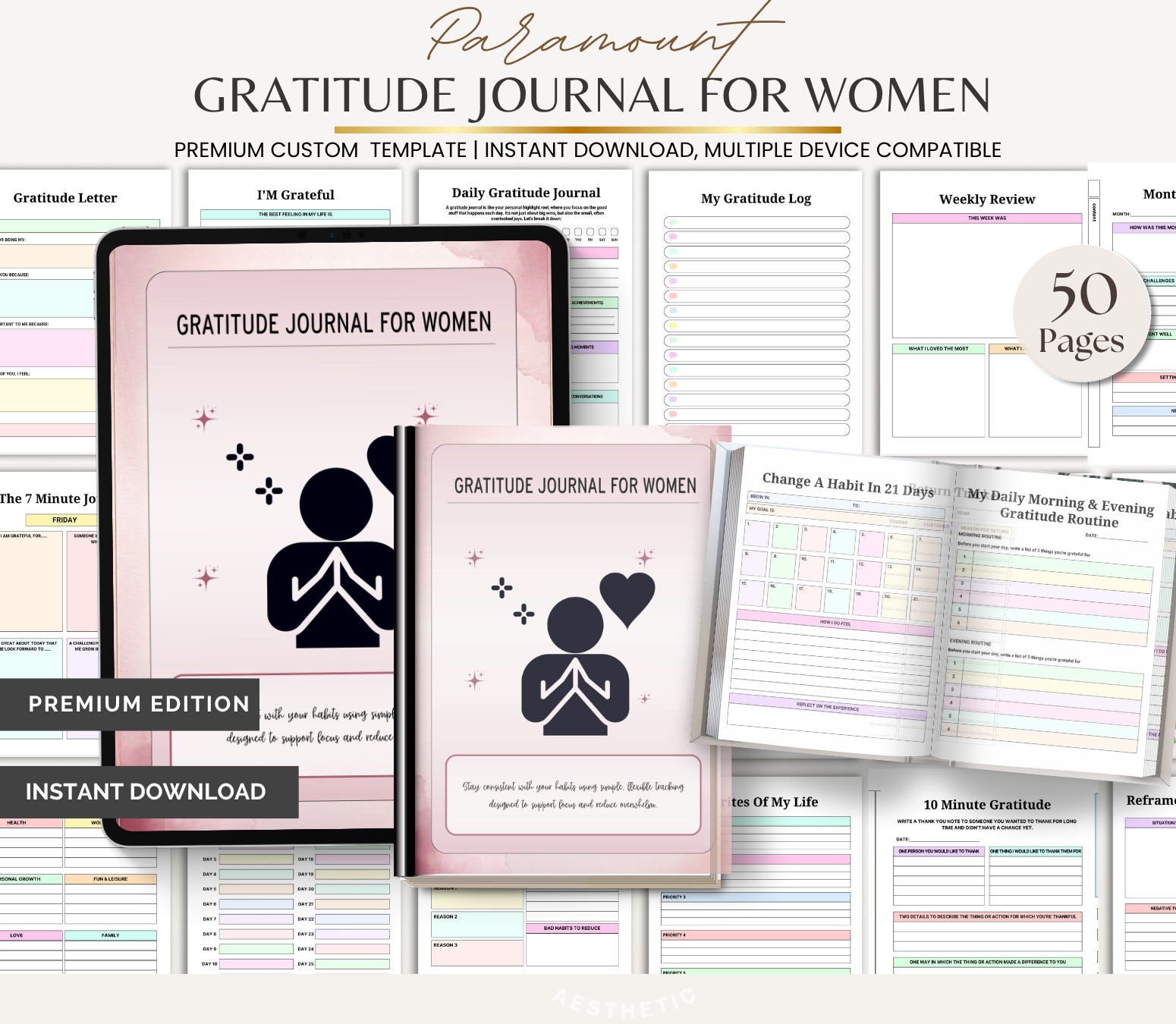 Digital Download Gratitude Journal for Women | Daily Reflection & Mindfulness Planner