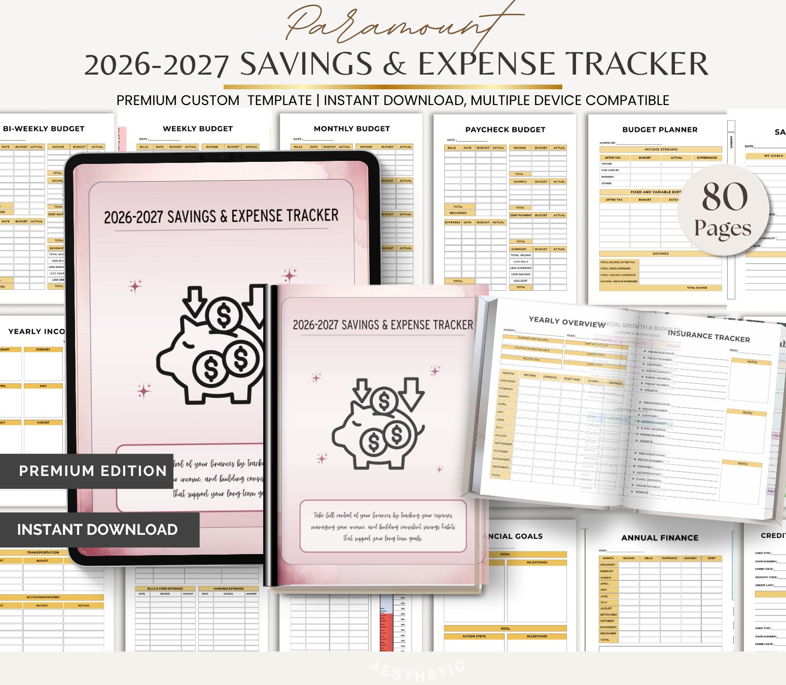 Digital Download 2026–2027 Savings & Expense Tracker | Budget & Money Management Planner