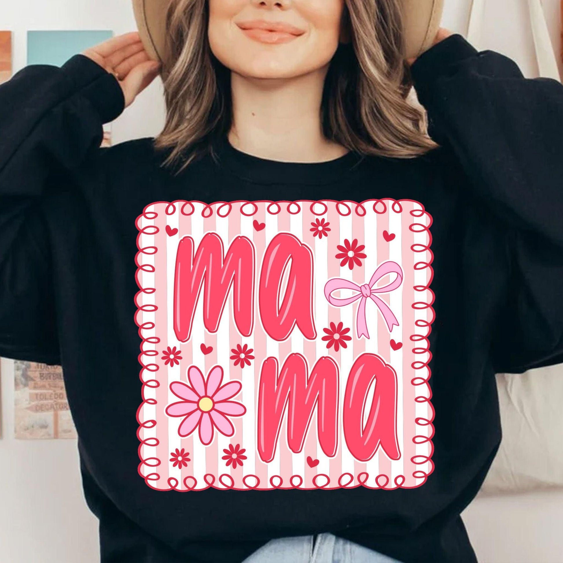 Mama SVG PNG | Coquette Bow Floral Shirt Sublimation Design.