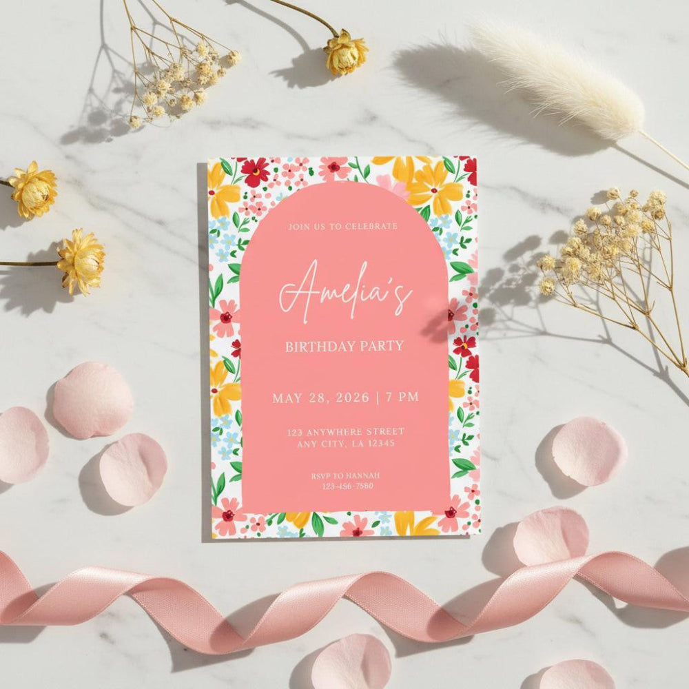 Floral Birthday Invitation Template | Spring Garden Party Invite | Editable Canva | Digital Download - JBDesigns
