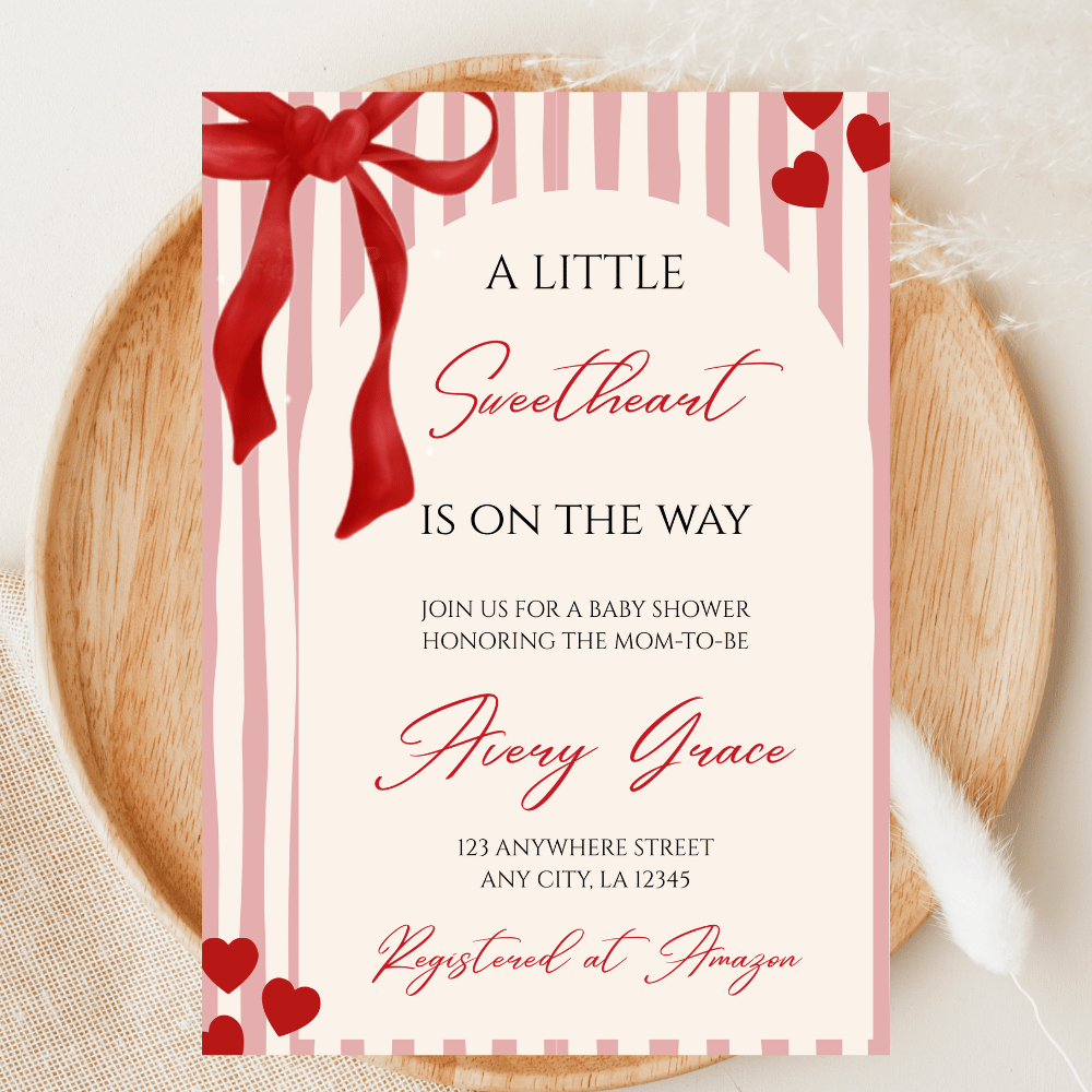Little Sweetheart Shower Invitation | Valentine's Theme Editable Canva Template.