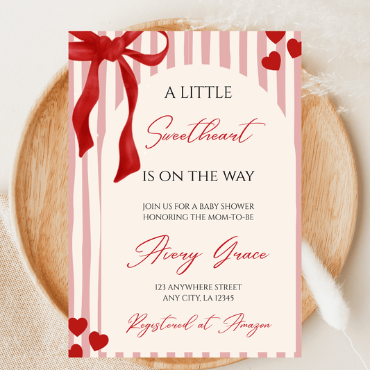 Little Sweetheart Shower Invitation | Valentine's Theme Editable Canva Template.