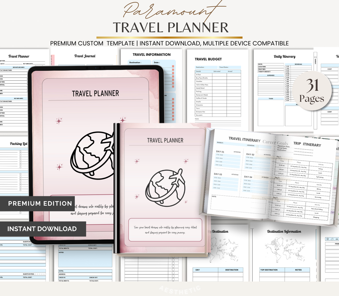 Digital Download Travel Planner | Trip Organizer, Itinerary & Budget Planner