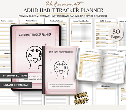 Digital Download ADHD Habit Tracker Planner | Focus, Routine & Productivity Journal