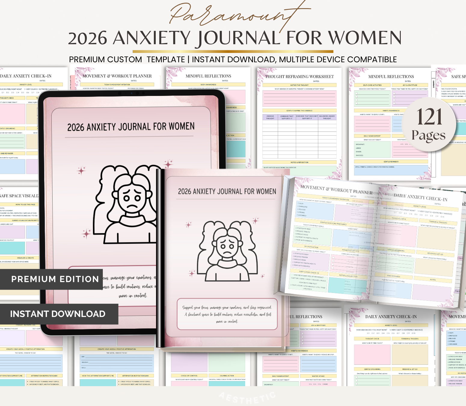 Digital Download 2026 Anxiety Journal for Women | Mental Health & Self Care Planner