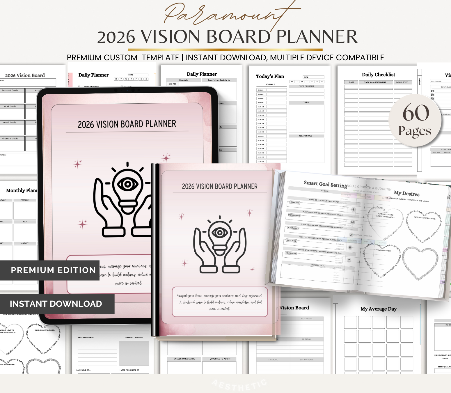 Digital Download 2026 Vision Board Planner | Goal Setting & Manifestation Journal