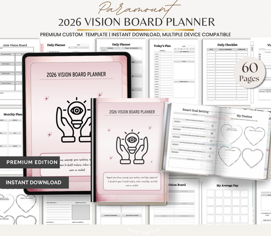 Digital Download 2026 Vision Board Planner | Goal Setting & Manifestation Journal
