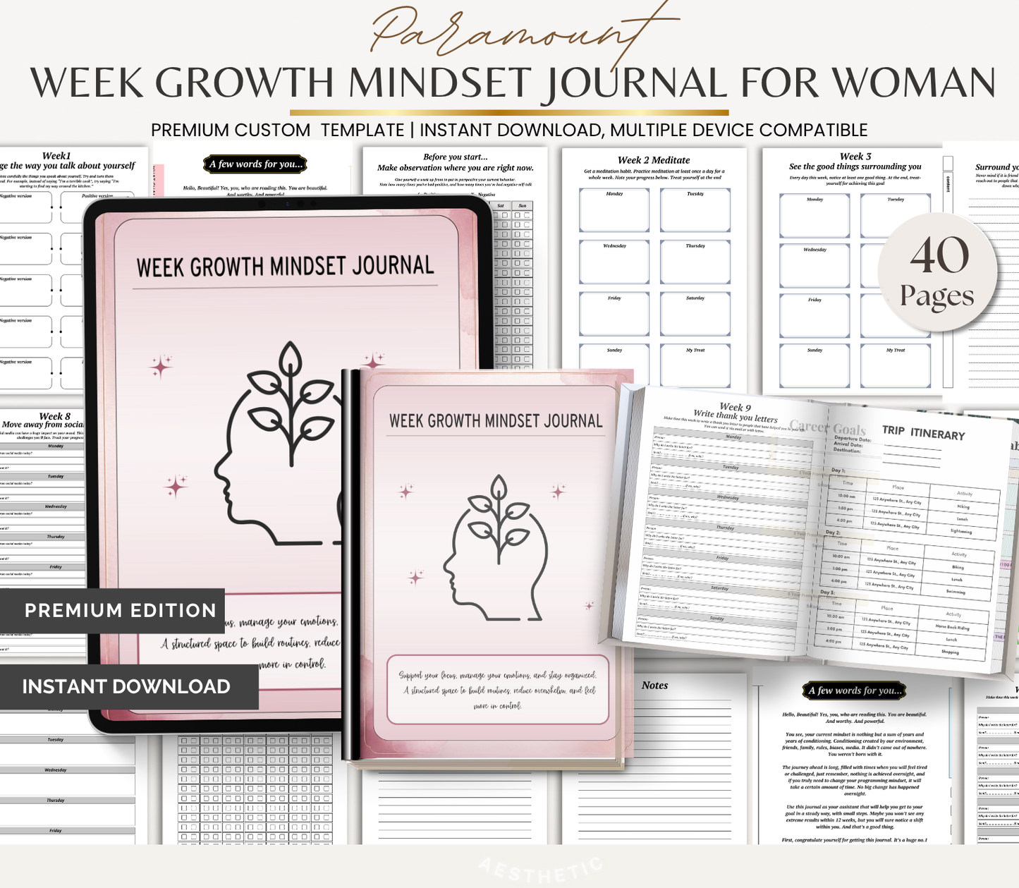 Digital Download 12 Week Growth Mindset Journal for Women | Self Development & Goal Planner
