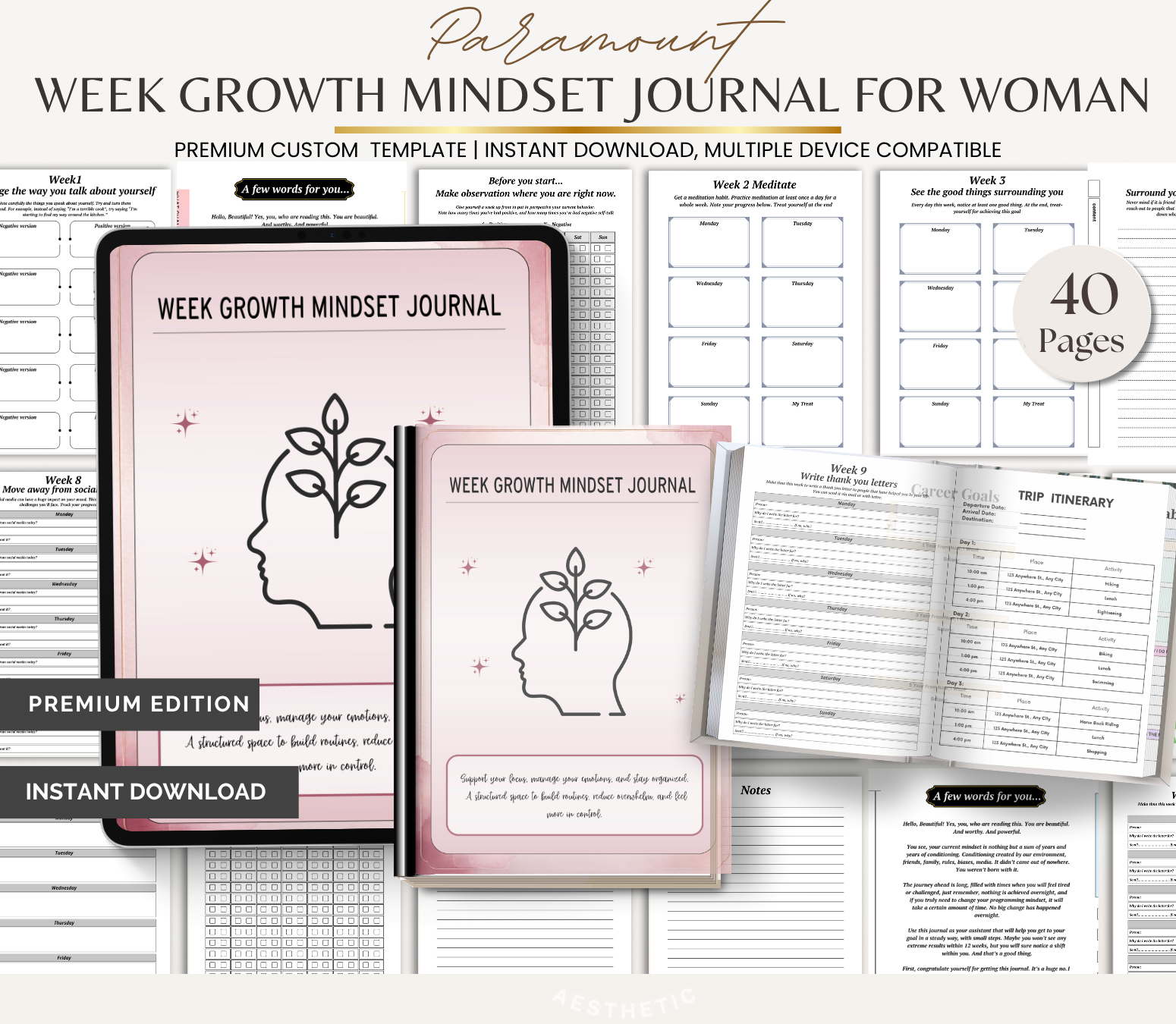 Digital Download 12 Week Growth Mindset Journal for Women | Self Development & Goal Planner