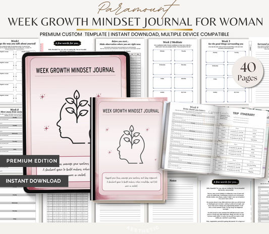 Digital Download 12 Week Growth Mindset Journal for Women | Self Development & Goal Planner