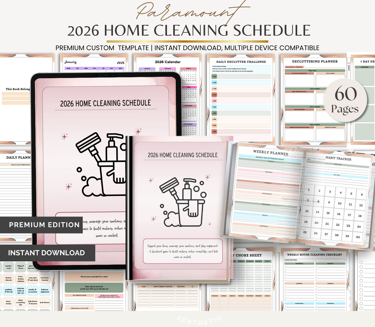 Digital Download 2026 Home Cleaning Schedule | Weekly & Monthly Cleaning Planner