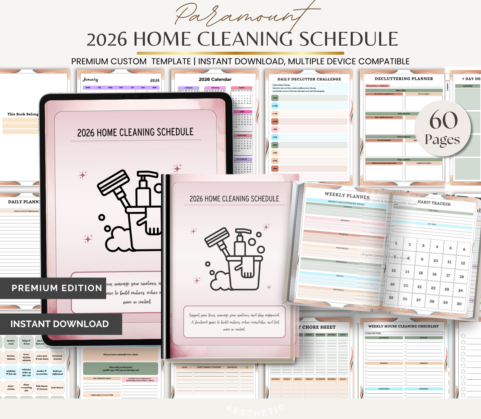 Digital Download 2026 Home Cleaning Schedule | Weekly & Monthly Cleaning Planner