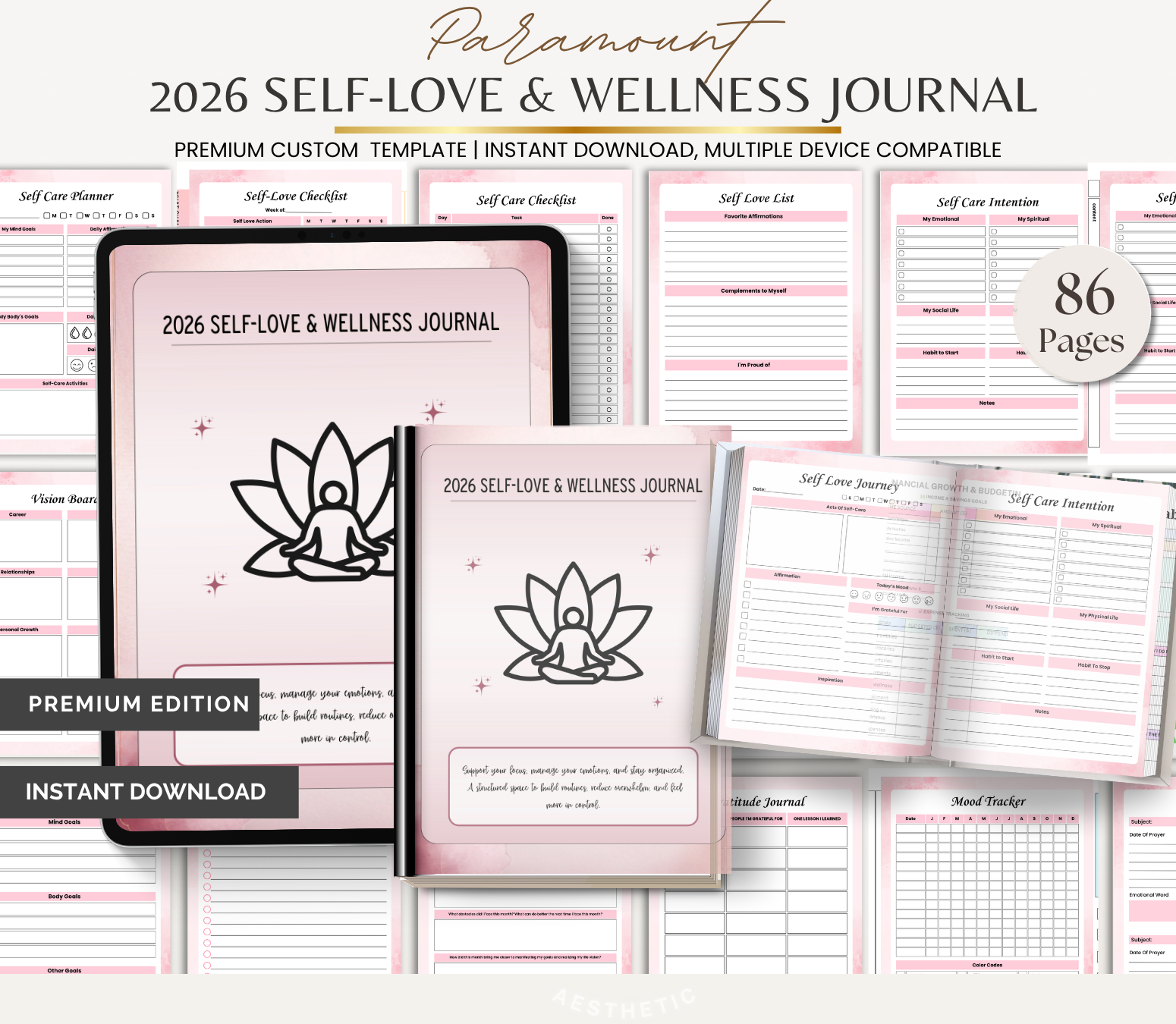Digital Download 2026 Self Love & Wellness Journal | Mental Health & Self Care Planner