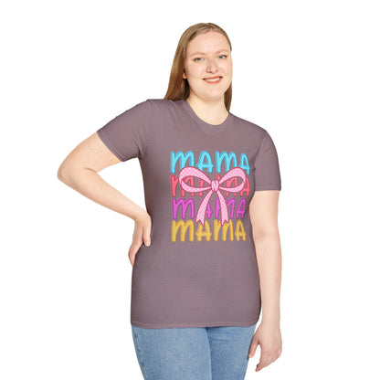 Mama Bow T-Shirt | Colorful Retro MAMA Graphic Tee for Moms.