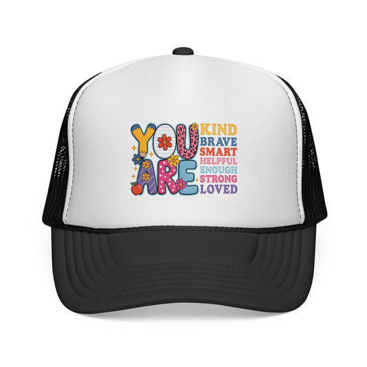 You Are | Positive Affirmation Floral Trucker Cap.