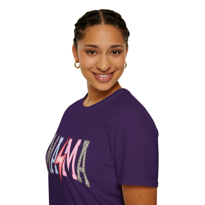Mama Lightning Bolt Leopard Graphic T-Shirt | Retro Pink Mom Tee.