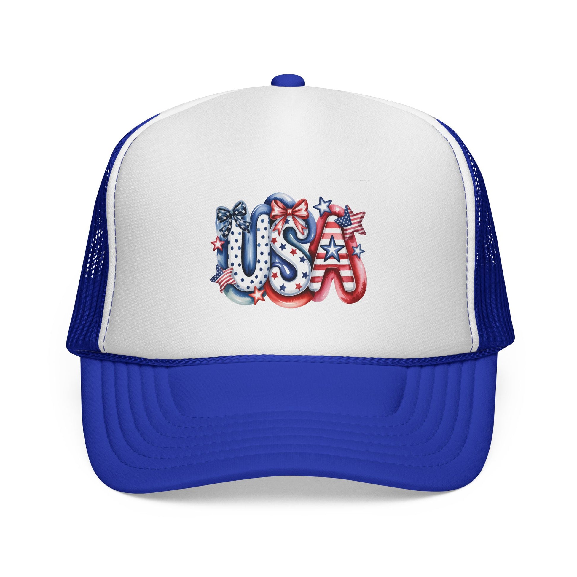 USA Patriotic Trucker Cap – Red White Blue Flag Design.