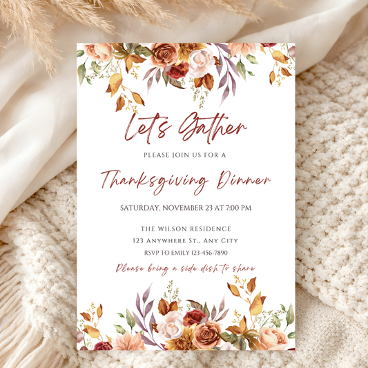 Let's Gather Thanksgiving Invitation | Editable Canva Template | Friendsgiving Dinner Invite | Instant Download