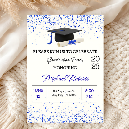 Blue Graduation Party Invitation | Class of 2026 Editable Canva Template | Digital Download