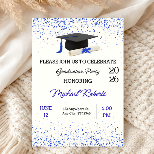 Blue Graduation Party Invitation | Class of 2026 Editable Canva Template | Digital Download