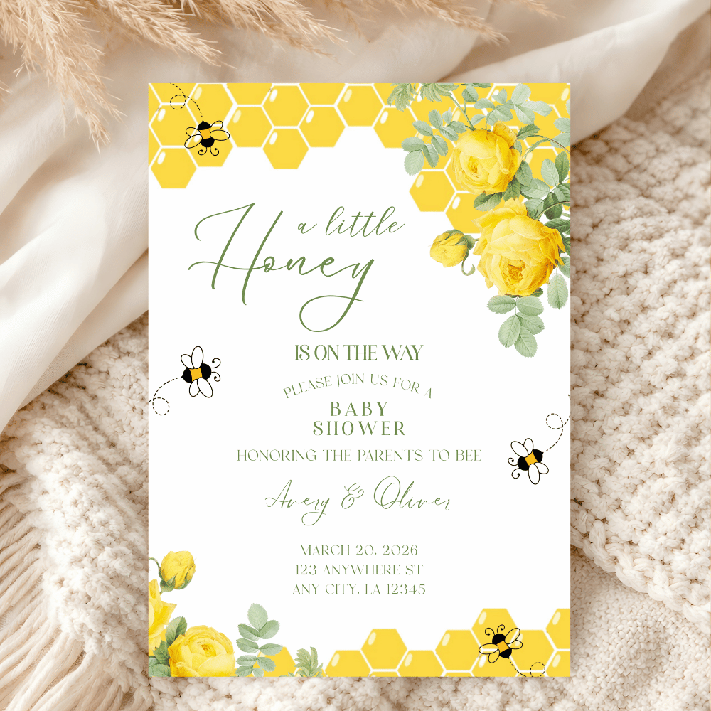 Honey Bee Shower Invitation | Bee Theme Editable Party Invite | Digital Download.